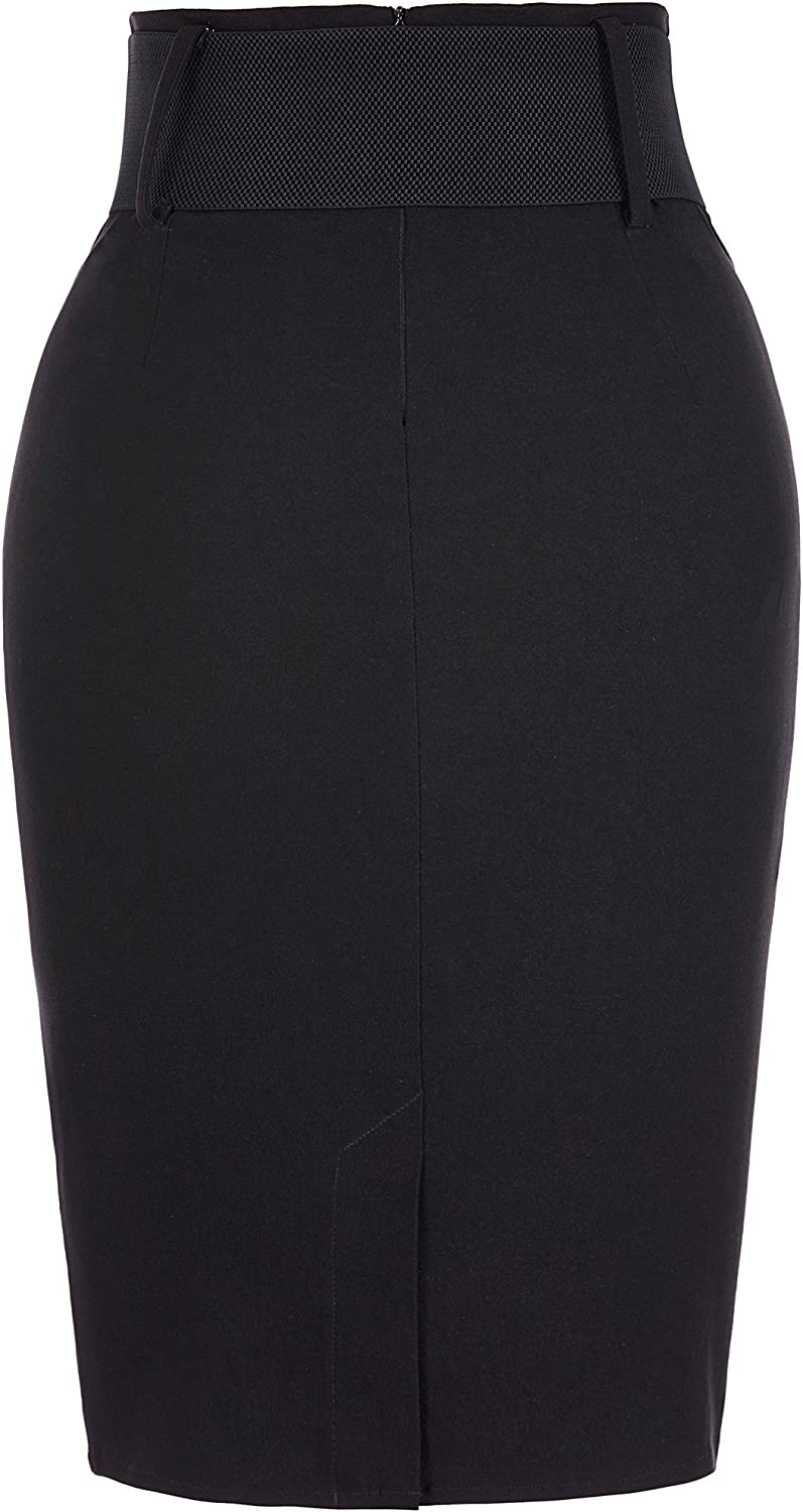 Women's Stretchy Pencil Skirt Side Pleated Business Skirts with Belt KK271(28 Color) - Image 2